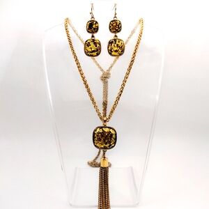 Liz Claiborne Gold Confetti Glitter Necklace & Earrings
